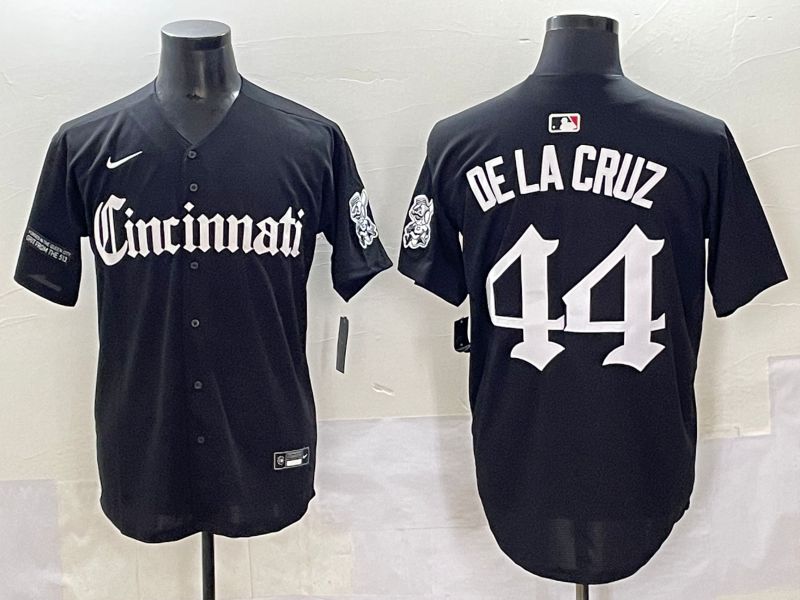Men 2025 Cincinnati Reds #44 Delacruz Black Five generations Joint Name Nike MLB Jersey style 13